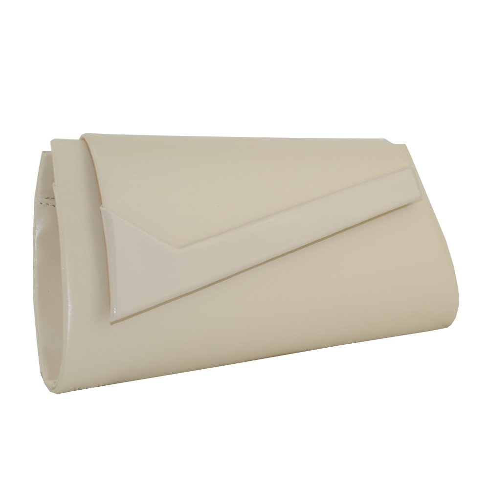 Дамска чанта тип клъч плик вечерна официална с ефектен диагонален капак бежова