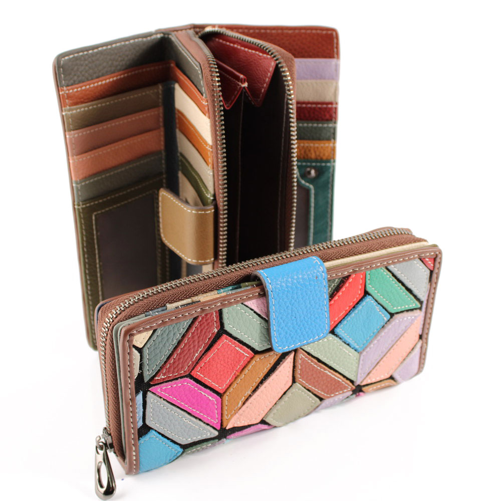 Луксозно дамско портмоне от естествена голямо цветно 32983
