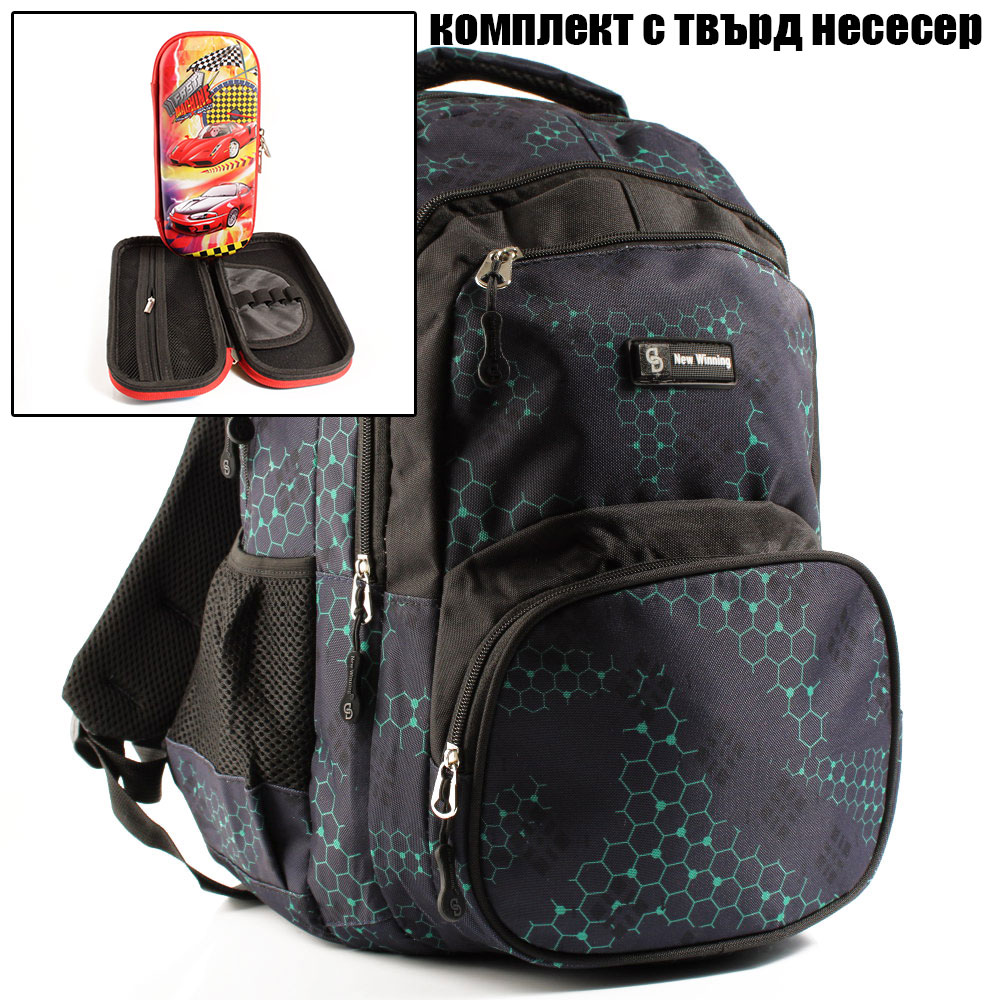Евтина ученическа раница с джобове с цип 31243-33