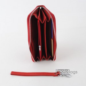 Дамско портмоне с цип червено от естествена кожа с много прегради 27260-1