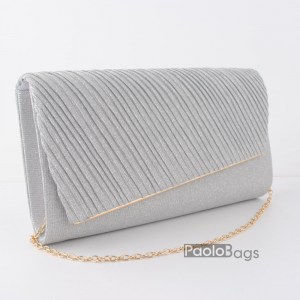 Дамска чанта тип клъч плик вечерна официална с диагонално сребърна 30323