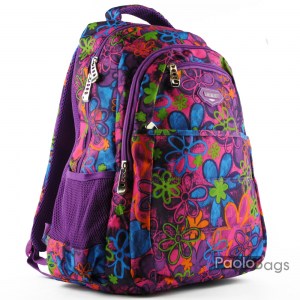 Ученическа раница евтина 20353 Евтина ученическа раница с ортопедичен гръб за момиче с цветя